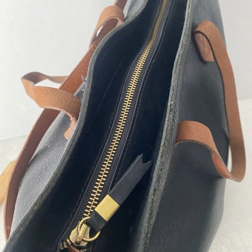 Madewell Transport Large Leather Tote Crossbody Shoulder Bag Black Tan - Picture 5 of 7